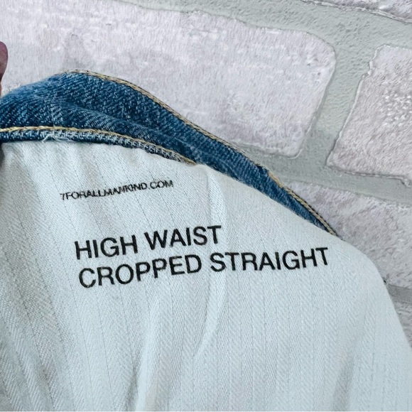 7 For All Mankind High Waist Cropped Straight Leg Raw Hem Jeans Size 32 - Picture 11 of 14